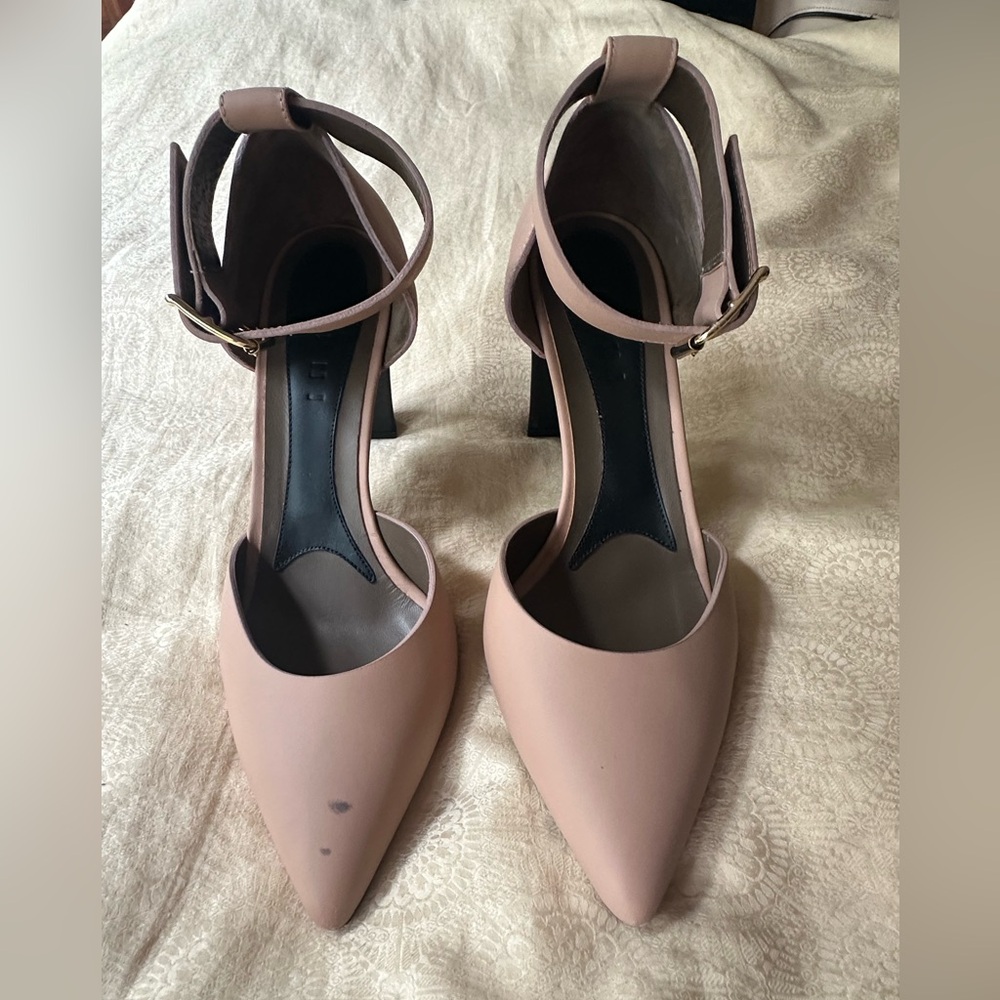 Marni Beige Leather Block Heel Ankle Strap